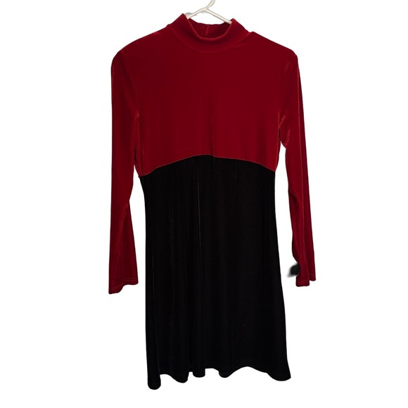 Vintage My Michelle Velvet Dress Red Black Mock Neck L - Picture 1 of 4